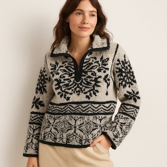 Moth Anthropologie Alpaca Quarter Zip Nordic Sweater Small - Picture 3 of 17